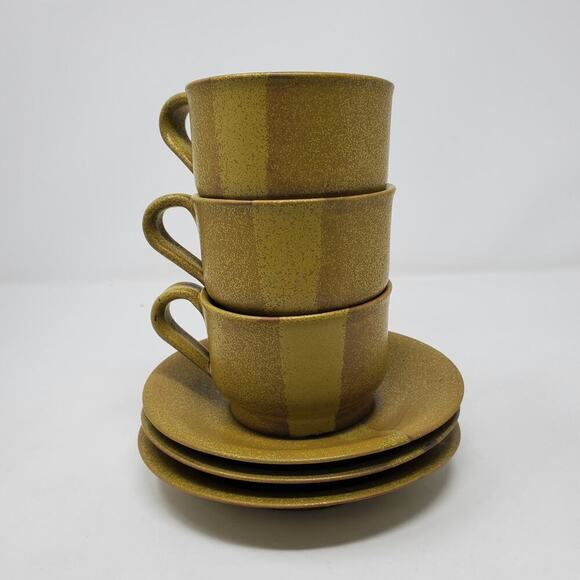 Unbranded Other - Ceramic Set of 3 Cups and Saucers - Earth Tone Asian-Inspired Tea Coffee Set